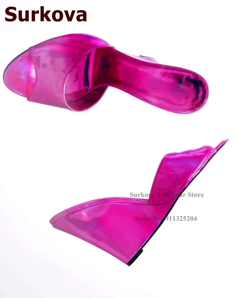 Women Shoes Size 7 - Surkova Pantofole con zeppa rosa fucsia