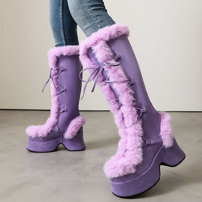 Women'S Shoes Chelsea - Stivali con plateau in pelliccia stile