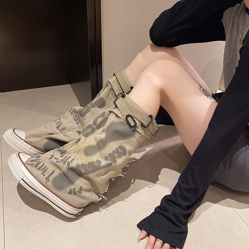 Knee High Boots Women - Graffiti Scarpe di tela alte Stivali