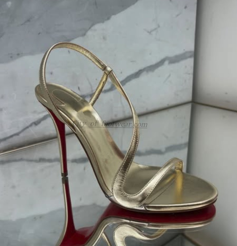 Women Shoes Black - Sandali sexy in pelle metallizzata oro